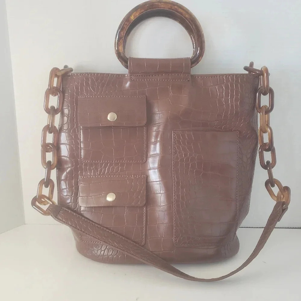 Studio 33 Looking Snatched  Brown Croc Embossed Bucket Bag.
